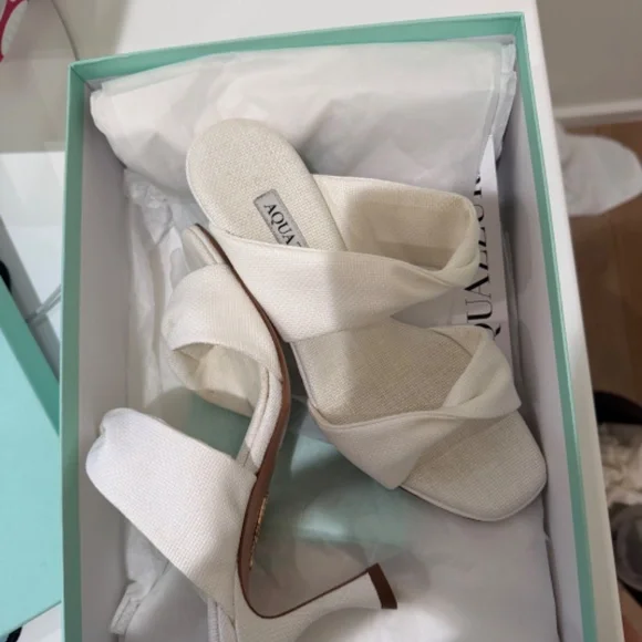 Aquazzura White Raffia Twist Sandals EU 37 Bridal Wedding Heel 75mm - Picture 3 of 7